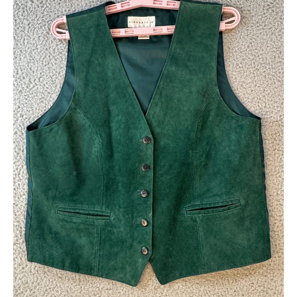 Highgate Ltd Suede Leather Vest Women M Green Western V Neck